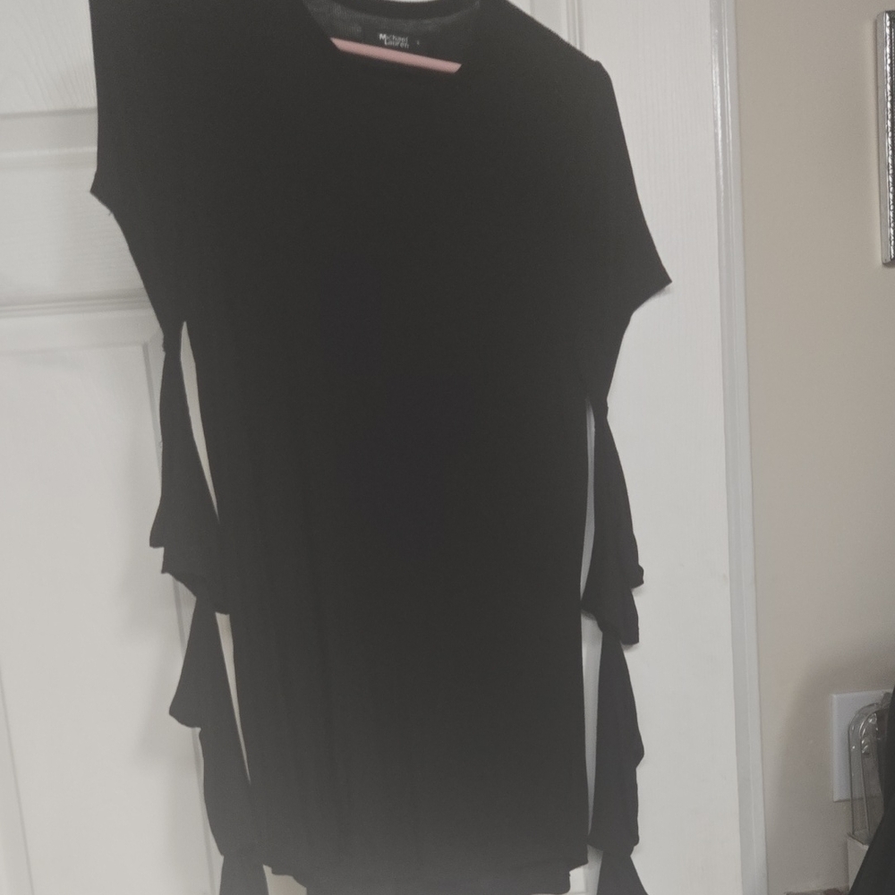 Michael Lauren Black Cut Out Tie Front T-Shirt Blouse